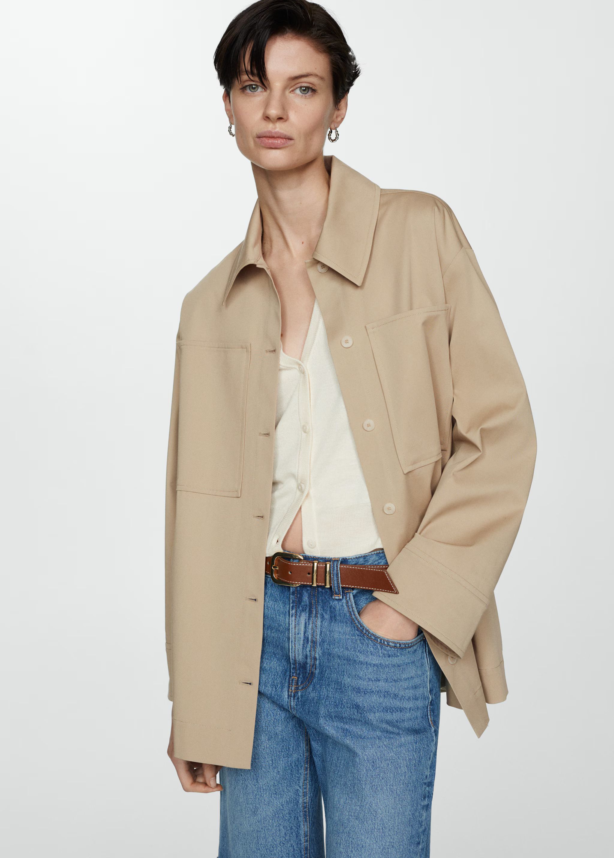 Oversized overshirt with pockets - Woman | MANGO USA | MANGO (US)