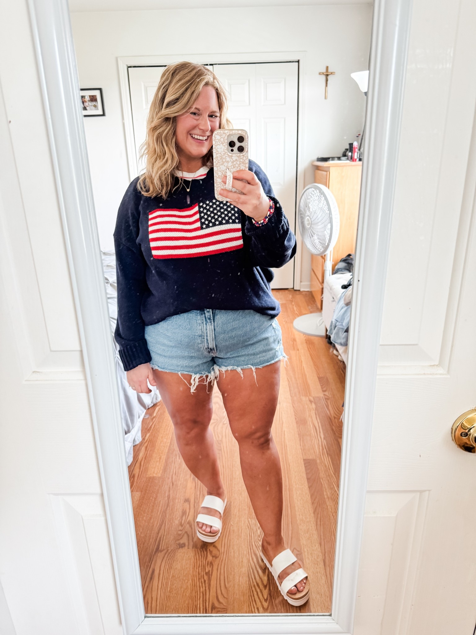 4th of July outfit! Love this flag sweater (wearing a large) and I have my red white and blue tee under 

#LTKFindsUnder50 #LTKMidsize #LTKSeasonal