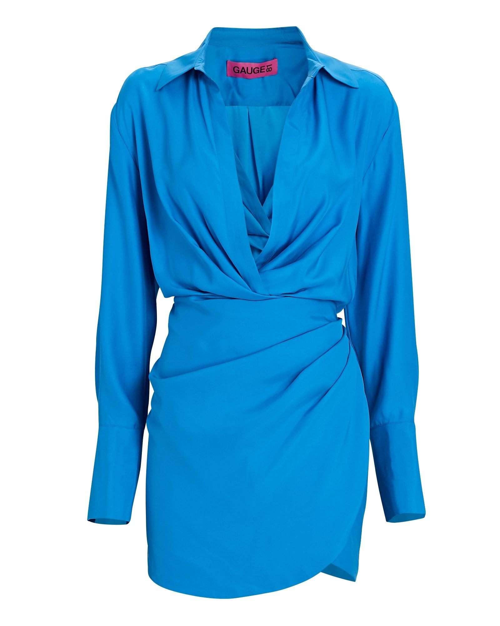 Gauge81 Naha Draped Mini Shirt Dress, Blue S | INTERMIX