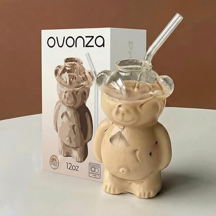 Honey Bear Straw Cup, Teddy Bear Glass Cup With Straw 12oz, Cute Mugs, Coffee Beer Wine Cocktail ... | Amazon (US)
