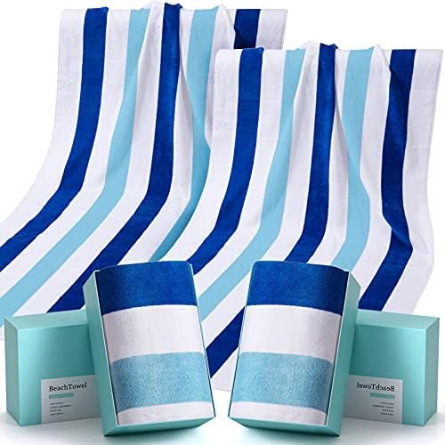 WIIKWEEK 100% Cotton Beach Towel for Travel. Cabana Stripe Towel Quick Dry Large Pool/Swim/Bath Towe | Amazon (US)