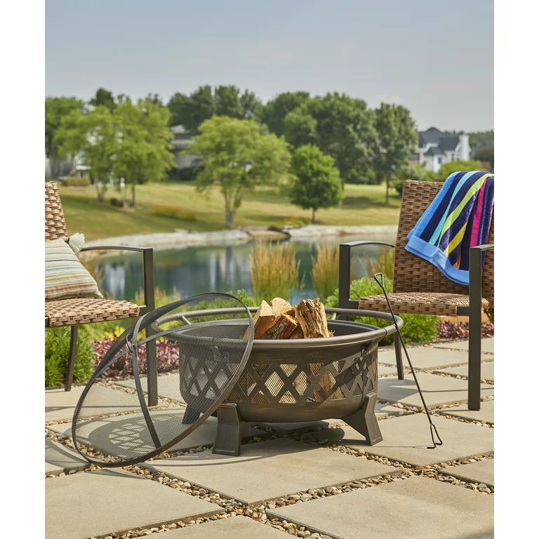 Better Homes & Gardens 35" Round Lattice Wood Burning Fire Pit with Cover, Antique Bronze | Walmart (US)