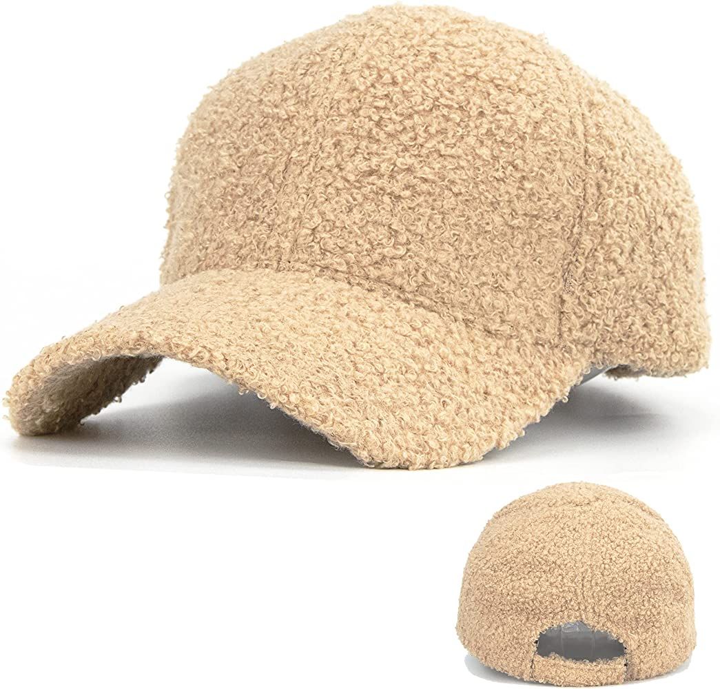 Warm-Winter Baseball-Caps Teddy-Fleece Faux-Lamb-Wool Hip-Hop Cap for Men Women | Amazon (US)