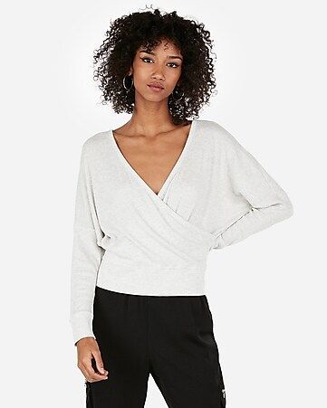express one eleven ribbed surplice front cut-out back top | Express