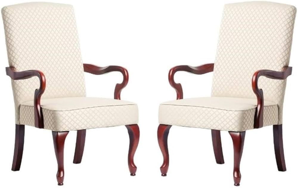 Home Square Fabric and Solid Wood Arm Chair in Beige - Set of 2 | Amazon (US)