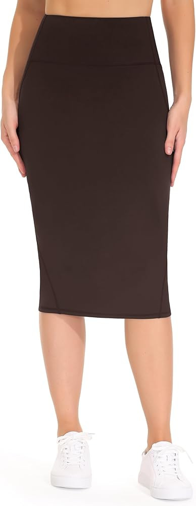 THE GYM PEOPLE Women's High Waist Tummy Control Pencil Skirts Stretchy Bodycon Midi Skirt Below K... | Amazon (US)