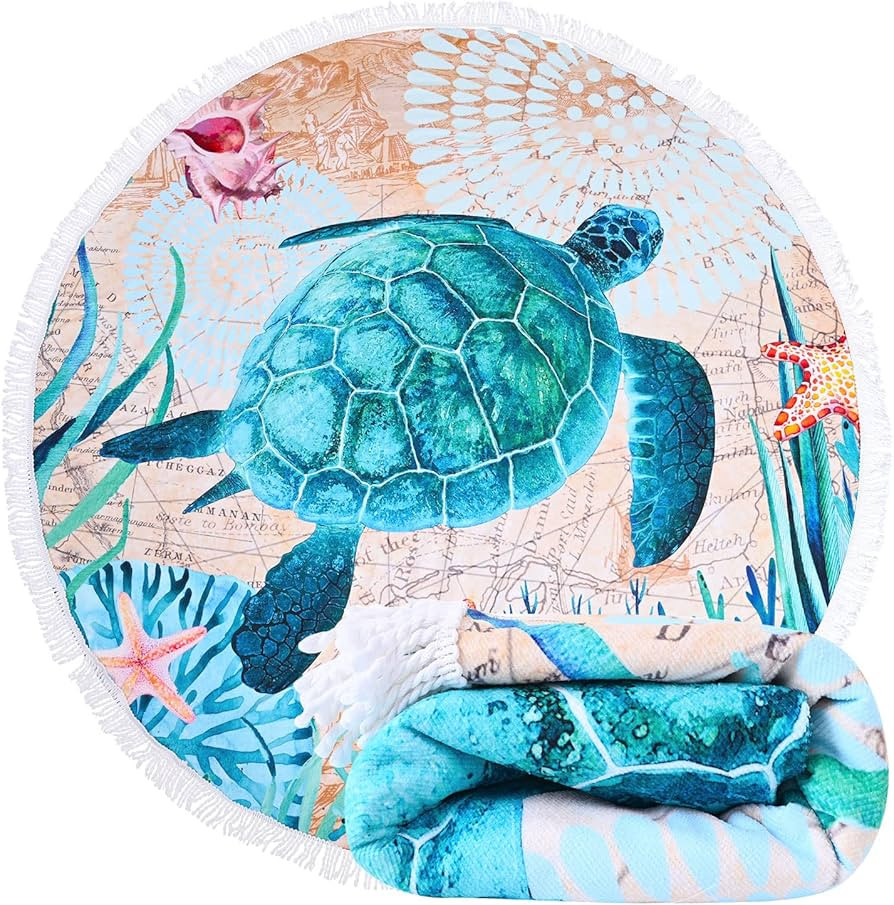 LIVILAN Sea Turtle Round Beach Towel, Microfiber, 59" Diameter, Quick Dry, Sand Free, Ocean Sea T... | Amazon (US)