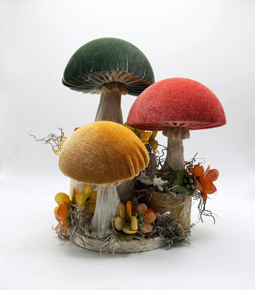 Velvet Mushrooms Home Decor Woodland Forest Fairy Garden Birch Moss Nest Shelf Sitter - Mother's ... | Etsy (US)