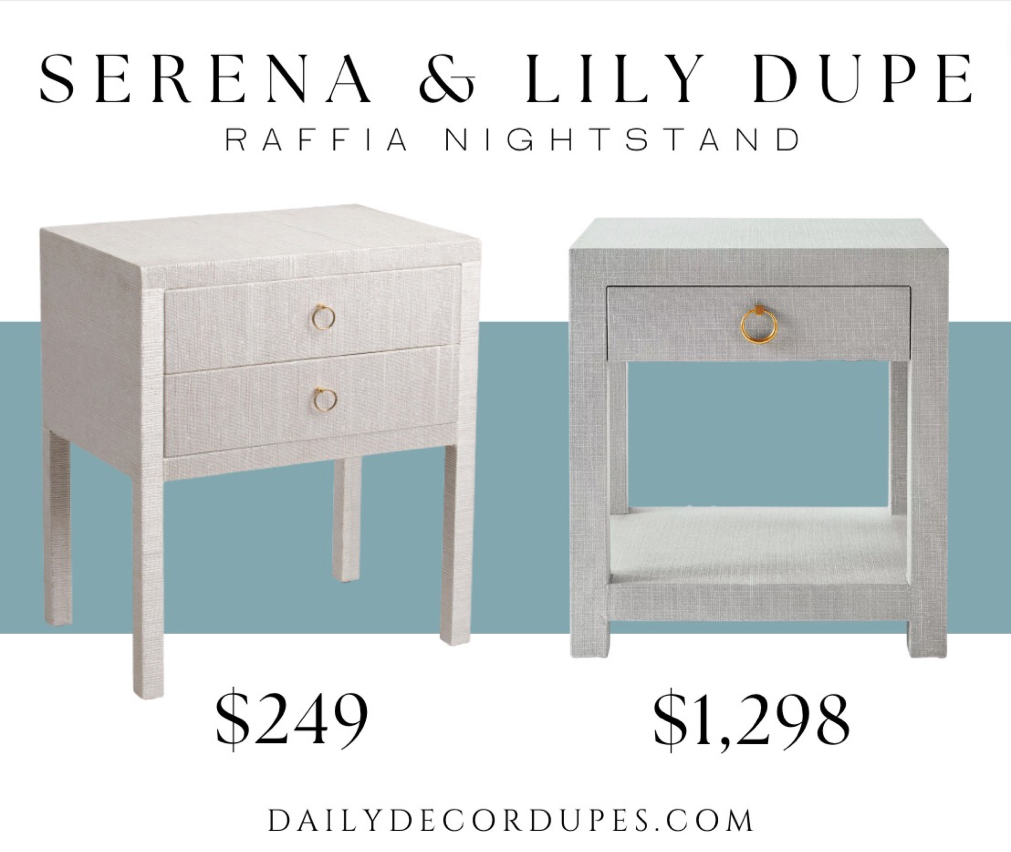 DUPE! Serena & Lily Driftaway gray raffia nightstand dupe for less. Gray raffia nightstand with 2 drawers and gold ring hardware. $249 + free shipping with code “SHIP89” raffia woven nightstand. Dupe dupes more affordable option find replica copy cat similar look for less budget friendly affordable cheap cheaper beautiful pretty 

#LTKFind 

#LTKsalealert #LTKhome