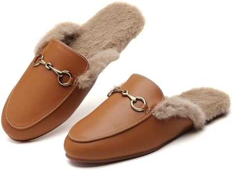 Minorsu Buckle Fur Mules for Women Slip on Loafers Closed Round Toe Backless Flat Mules Comfortab... | Amazon (US)