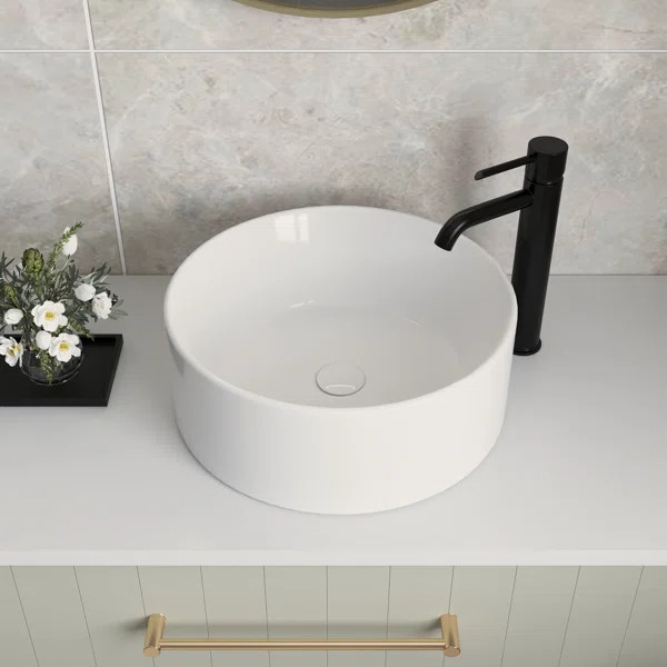 DeerValley Symmetry 16" White Ceramic Circular Vessel Bathroom Sink | Wayfair North America