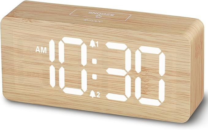 uscce Wooden Digital Alarm Clocks for Bedrooms: Dimmable Dual Alarm Clock with Large Numbers for ... | Amazon (US)