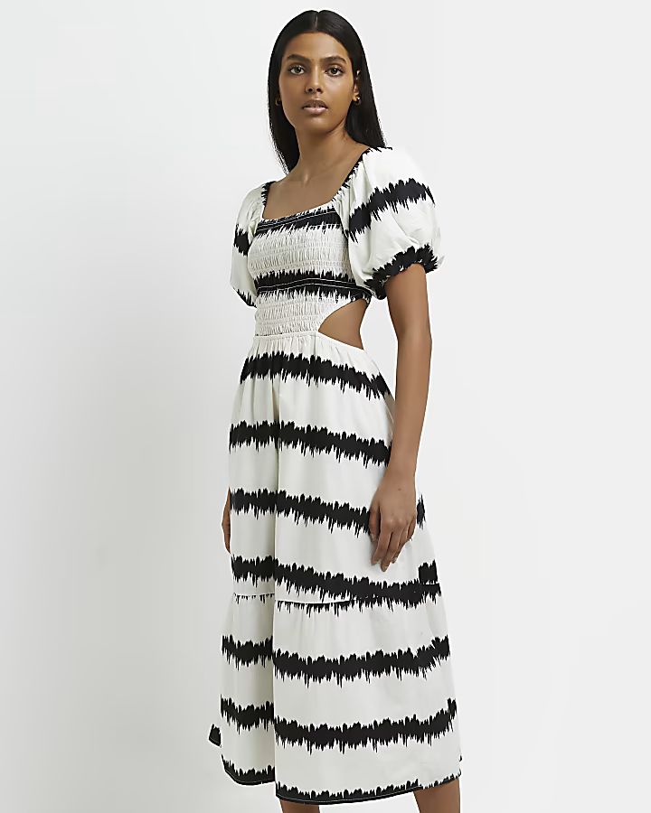Black striped smock midi dress | River Island (UK & IE)