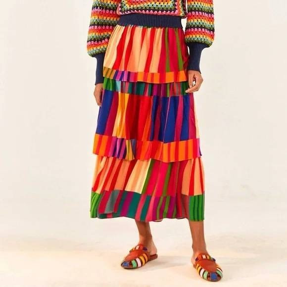 Farm Rio - Sunset Stripes Midi Skirt - Size XS - NWT | Poshmark