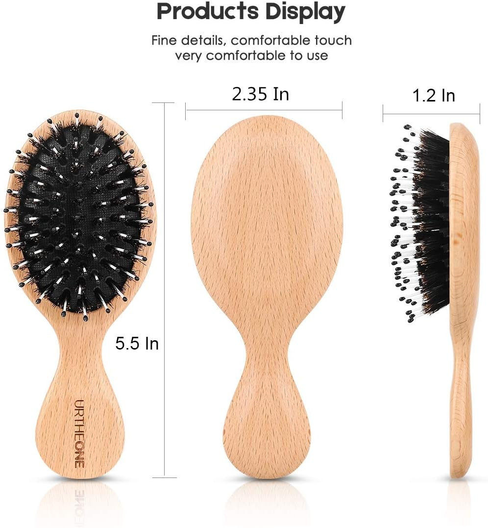 Hair Brush Mini Boar Bristle Hairbrush Pocket Travel Small Paddle Hair Brush for Men Women Kids f... | Amazon (UK)