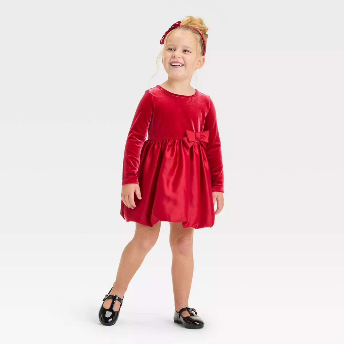 Toddler Girls' Velour Satin Long Sleeve Dress - Cat & Jack™ Dark Green 2T | Target