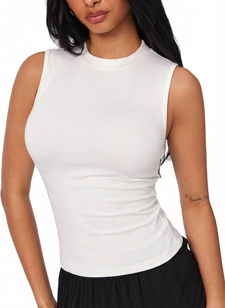 CIDER Crop Tops for Women Mimi Cuttrell Basic Sleeveless Ruched Going Out Summer Casual Ribbed Ta... | Amazon (US)