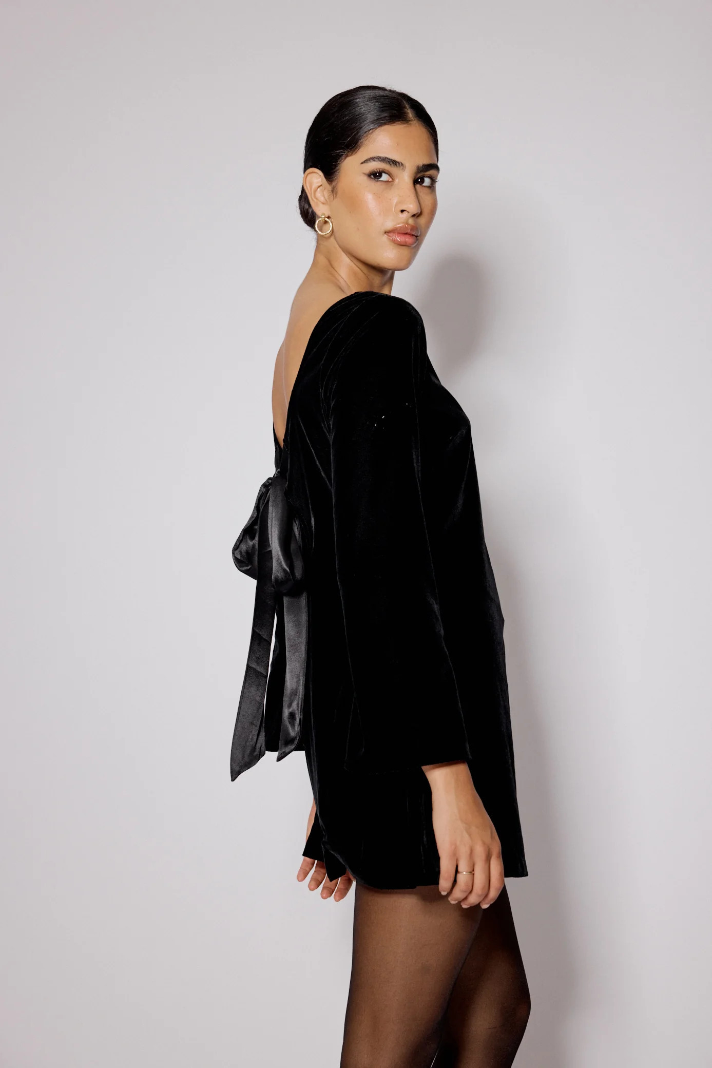 Black Velvet Flare Sleeve Joelle Mini Dress | Nobody's Child