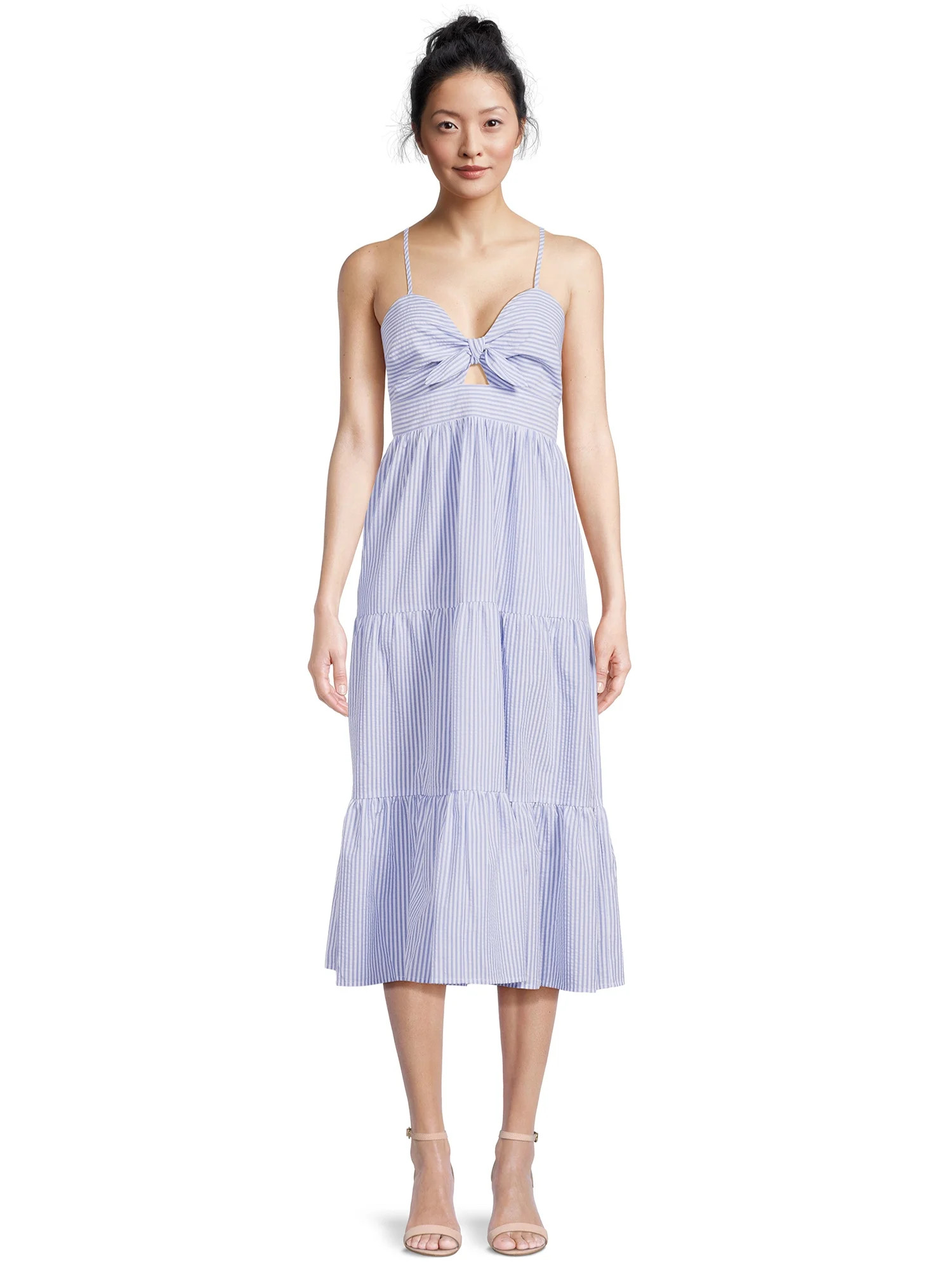 Time and Tru Women's Sleeveless Tie Bodice Midi Dress | Walmart (US)