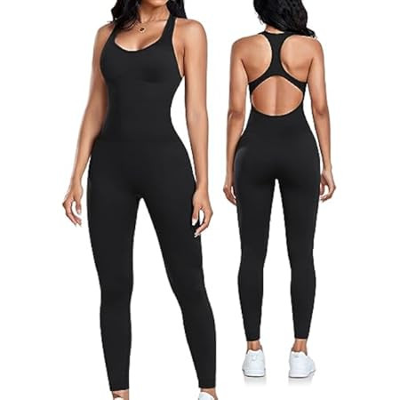 AUROLA Power Workout Jumpsuit for Women Yoga Gym Seamless One Piece Racerback Tummy Control Padded Bra Jumpsuit | Amazon (US)