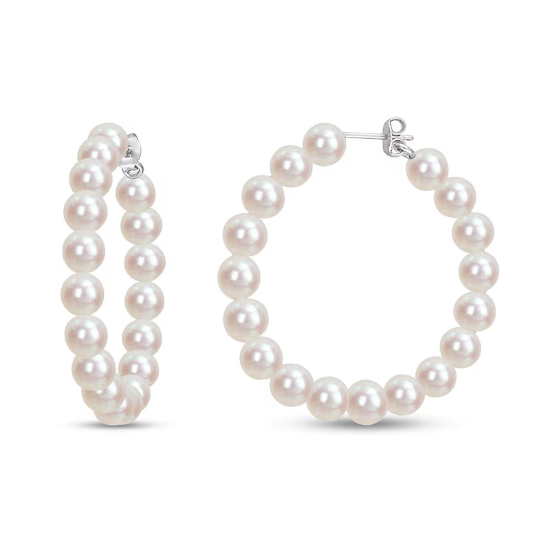 6.0-6.5mm Freshwater Cultured Pearl Hoop Earrings in Sterling Silver | Zales