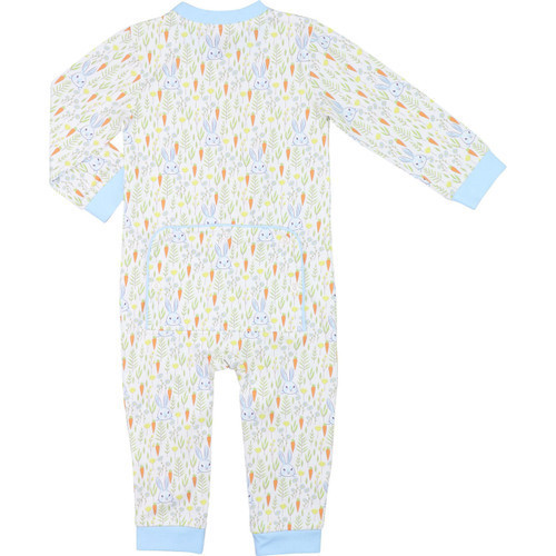 Blue Bunny And Carrot Print Knit Zipper Pajamas | Cecil and Lou