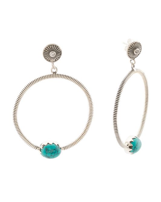 Made In India Sterling Silver Turquoise Front Hoop Earrings | TJ Maxx