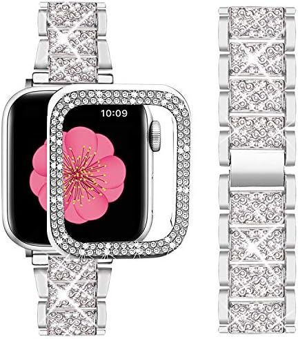 Supoix Compatible with Apple Watch Band 38mm + Case, Women Jewelry Bling Diamond Metal Strap & 2 ... | Amazon (US)