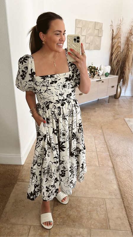 love this black and white dress! it comes in so many colors and prints and is a summer staple for us. wearing size medium 

#LTKMidsize