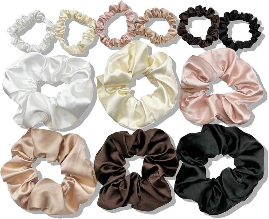 Silk Satin Scrunchies for Women,Skinny and Big Hair Scrunchies Set,Soft Hairbands Ponytail Holder... | Amazon (US)
