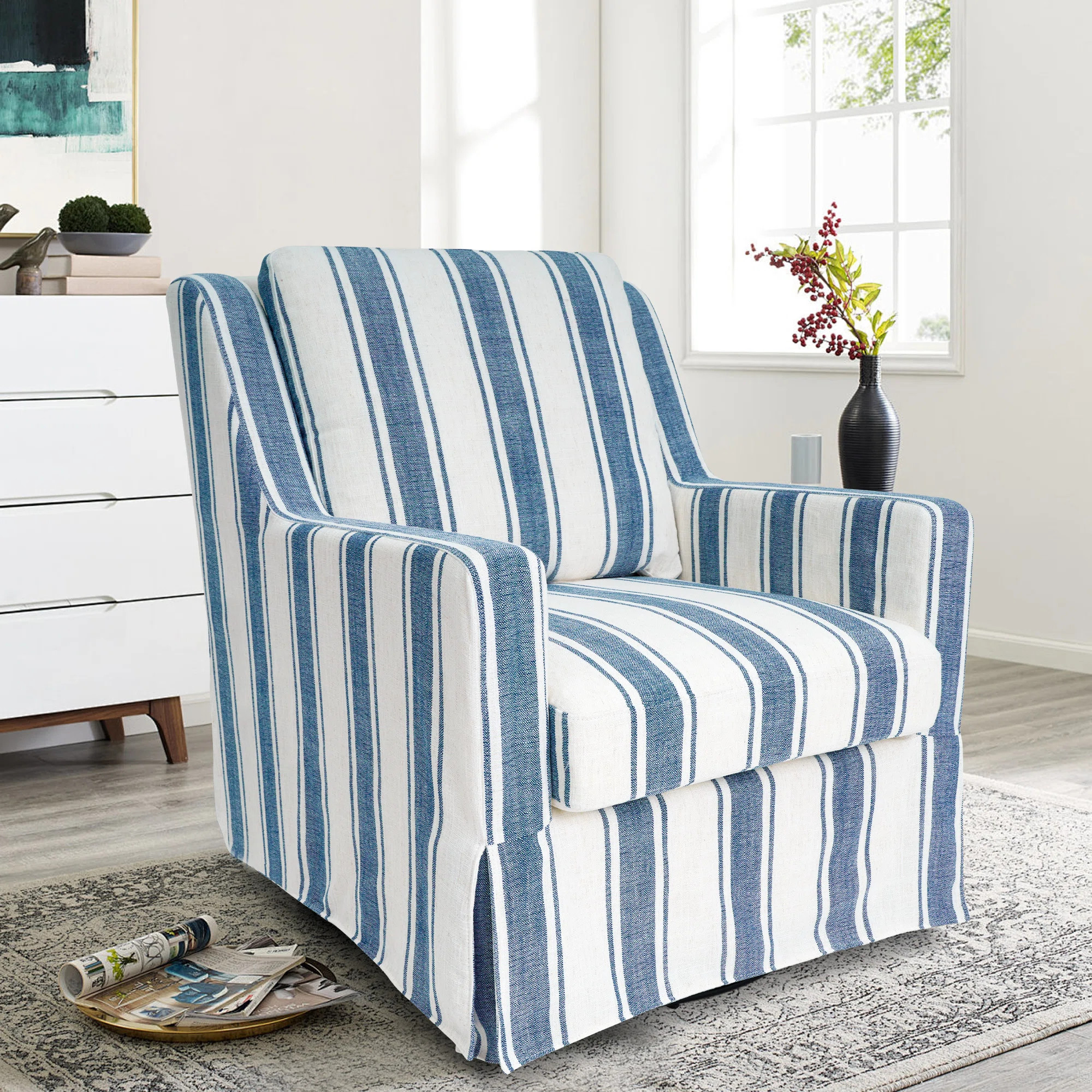 Serena Striped Slipcover Swivel Accent Chair | Wayfair North America