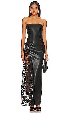 Alice + Olivia Retha Faux Leather Lace Maxi Dress in Black from Revolve.com | Revolve Clothing (Global)