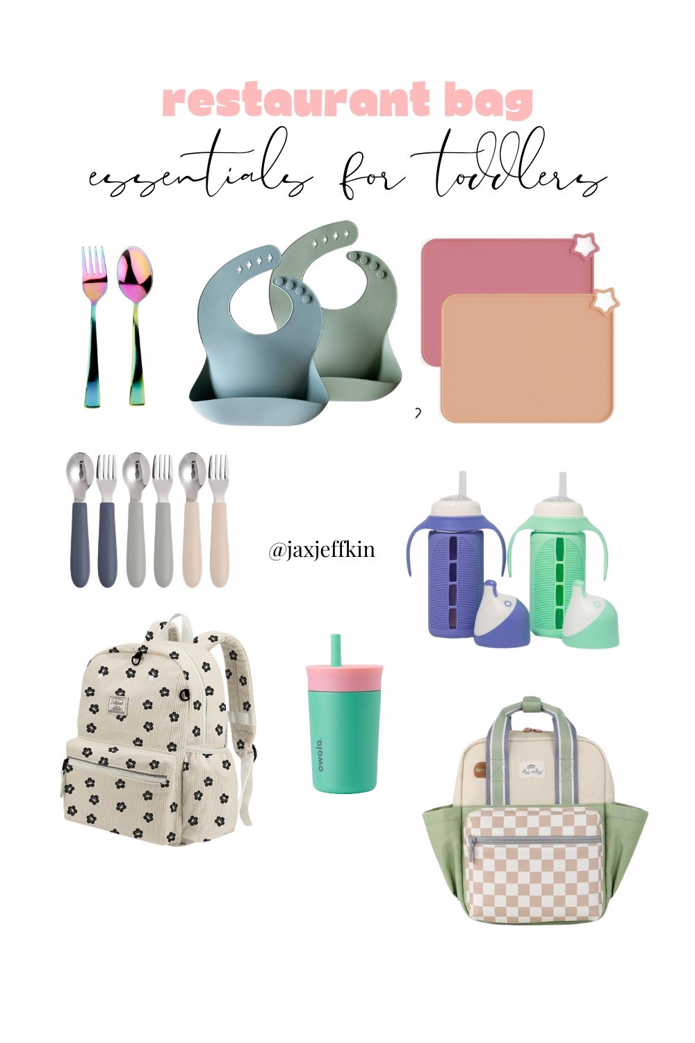 Restaurant bag | toddler restaurant essentials | non toxic utensils | travel necessities | family travel | family dinner | eating out with toddlers 

#LTKBaby #LTKTravel #LTKKids