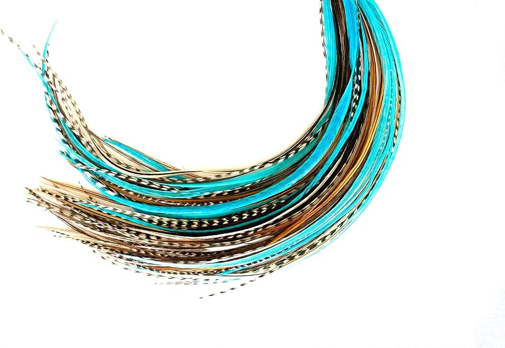 21 Natural & Turquoise Color Hair Feathers - 7”- 12” Long - Feathers for Hair Extension, Roos... | Amazon (US)
