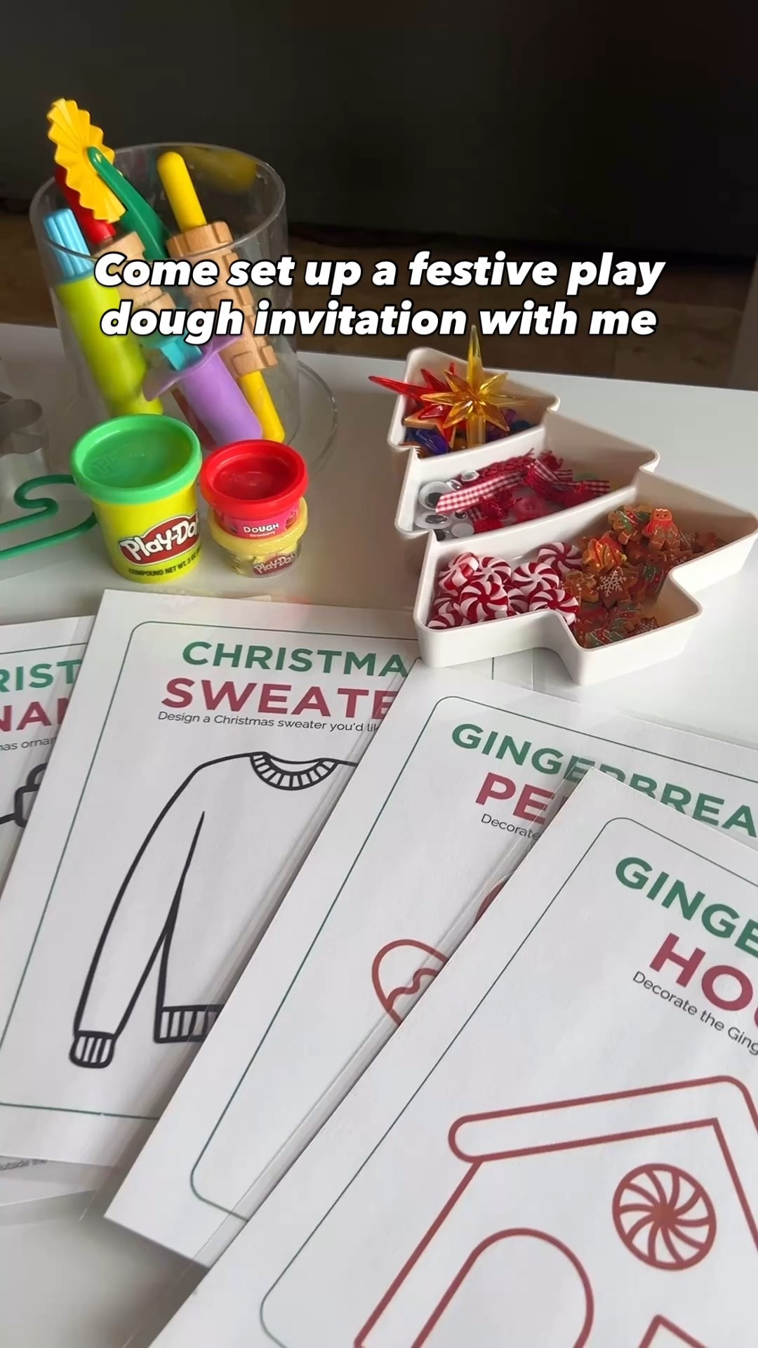 Keeping it simple (and festive!) with a Christmas play dough invitation today 🎄✨

I pulled out some of our favorite loose parts, a few dough cutters, the tools my kids always reach for, and the Christmas play dough mats from my Activity Pack — and they were off. 

#LTKKids #LTKSeasonal #LTKHoliday