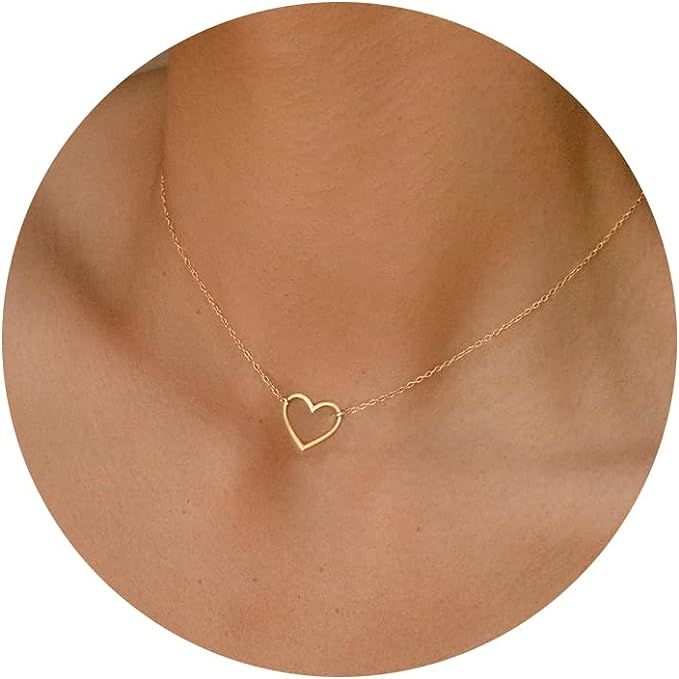 Awvialy Cute Heart Necklace Dainty Gold Heart Necklace 14k Gold Plated Minimalist Heart Necklace ... | Amazon (US)