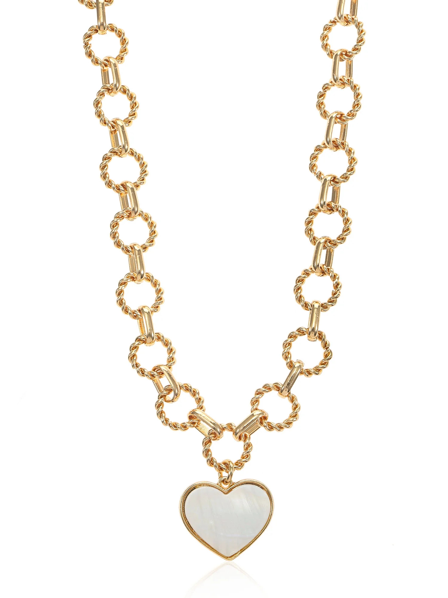 Time and Tru Women's Gold Tone Mother of Pearl Heart Statement Necklace | Walmart (US)