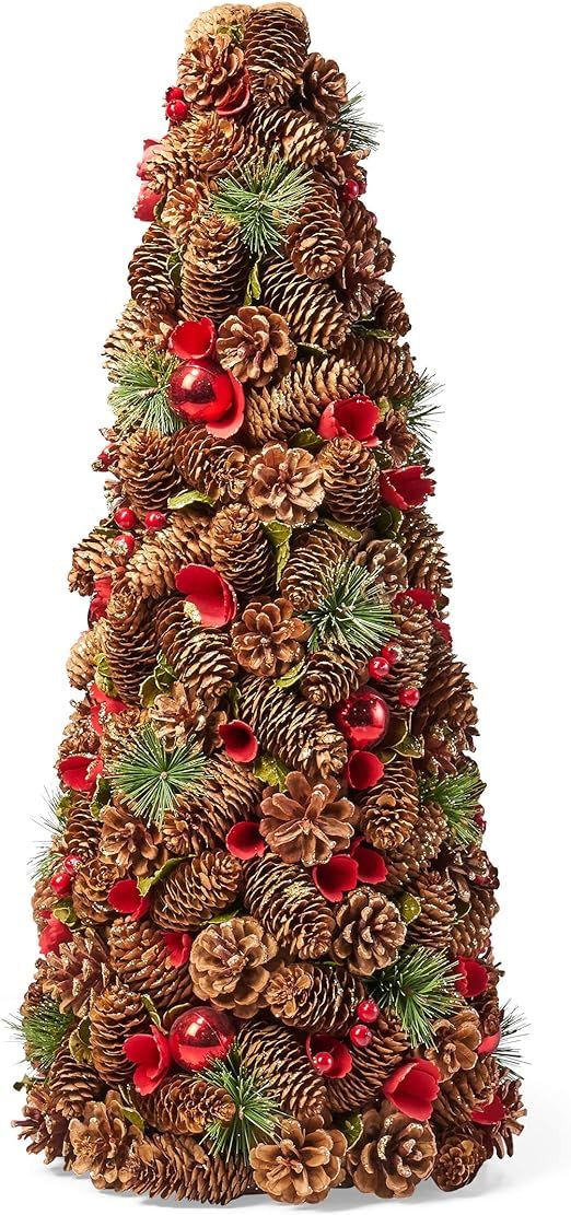 Christopher Knight Home Tabletop Christmas Tree, Natural + Red + Glitter | Amazon (US)