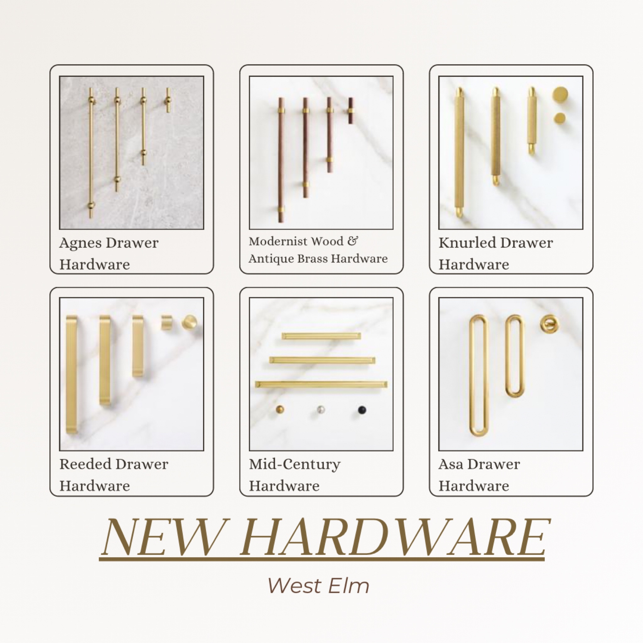 Discover West Elm's latest collection of hardware, blending modern design with timeless elegance. Featuring the sleek Agnes Drawer Hardware, the stylish Modernist Wood & Antique Brass Hardware, and the textured Knurled Drawer Hardware, these pieces offer a refined touch to any space. The Reeded Drawer Hardware adds a tactile detail, while the Mid-Century Hardware brings a minimalist, retro vibe. For a contemporary, sculptural look, the Asa Drawer Hardware completes the collection with its bold lines and metallic finish, perfect for upgrading your furniture with a touch of sophistication.

#LTKHome