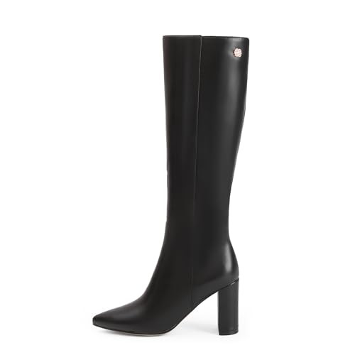 iiimmu Knee High Boots 3 IN Chunky Heel with Side Zipper Soft Faux Leather Black Tall Boots Pointed Toe, size 7.5 | Amazon (US)
