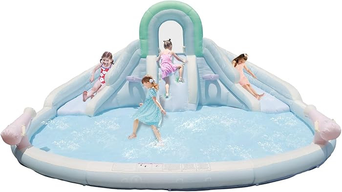 Bounceland Double Dream Play Water Slide, 13.8 ft L x 13.8 ft W x 6.6 ft H, Water Park, Large Spl... | Amazon (US)