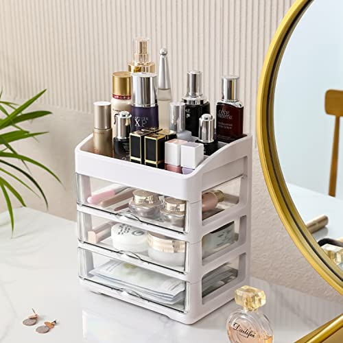 Makeup Organizer with 3 Drawers, Acrylic Clear Cosmetic Storage Organizer for Lotion, Jewelry, Hair Accessories, Cosmetic Display Case for Vanity, Bathroom Counter or Dresser | Amazon (US)