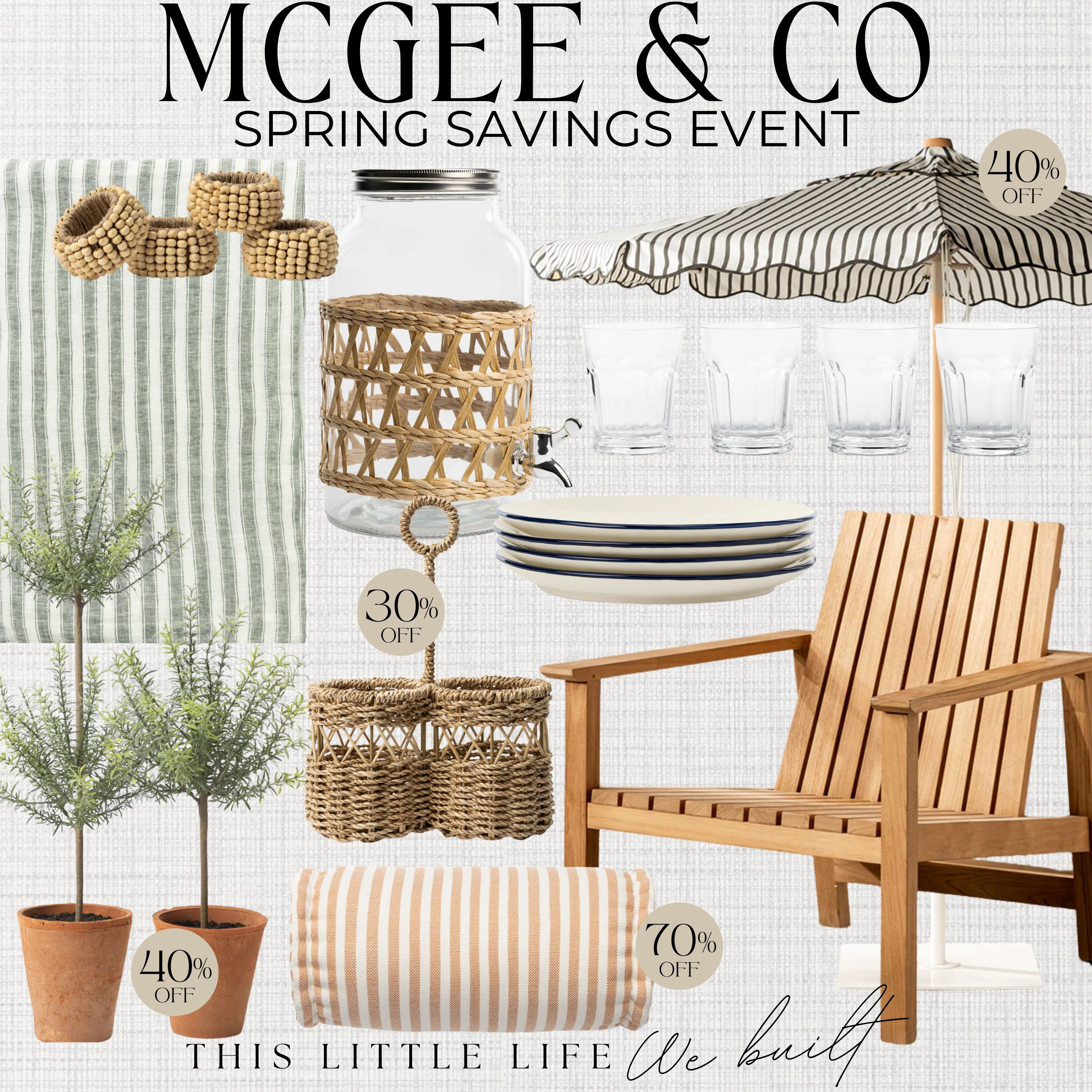 Up to 70% Off at McGee & Co!
McGee and Co Spring Savings Event / McGee and Co Sale / Neutral Outdoor Sectionals / Linen or Canvas Cushions / Teak Outdoor Furniture / Light Wood Dining Sets / Wicker Lounge Chairs / Rope Accent Chairs / Stone or Concrete Side Tables / Neutral Outdoor Rugs / Weather-Resistant Throw Pillows / Ceramic Outdoor Planters / Faux Greenery in Neutral Pots / Outdoor Coffee Tables / Minimalist Fire Pits / Lanterns with LED Candles / Solar Pathway Lights / Neutral Patio Umbrellas / Outdoor Poufs / Bench Seating / Outdoor Bar Carts / Sculptural Garden Stools / Neutral Bistro Sets / Wooden Planter Boxes / Outdoor Floor Cushions / Soft Outdoor Throws / Modern Organic Outdoor Accents
 

 #LTKSeasonal #LTKHome #LTKSaleAlert