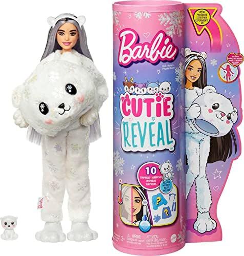 Barbie Doll Cutie Reveal Polar Bear Snowflake Sparkle Doll with 10 Surprises Pet, Color Change an... | Amazon (US)