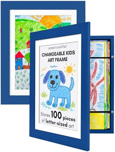 Americanflat - 2 Pack - Kids Artwork Frame Changeable (Blue) - Magnetic Door Holds 100 Art Pieces... | Amazon (US)