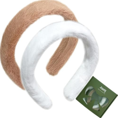 Jseng 2Packs Knotted Headbands for Women - Faux Fur Padded Headbands- Wide Headbands Thick Hair Bands for Stylish Comfortable Hair Accessory | Amazon (US)