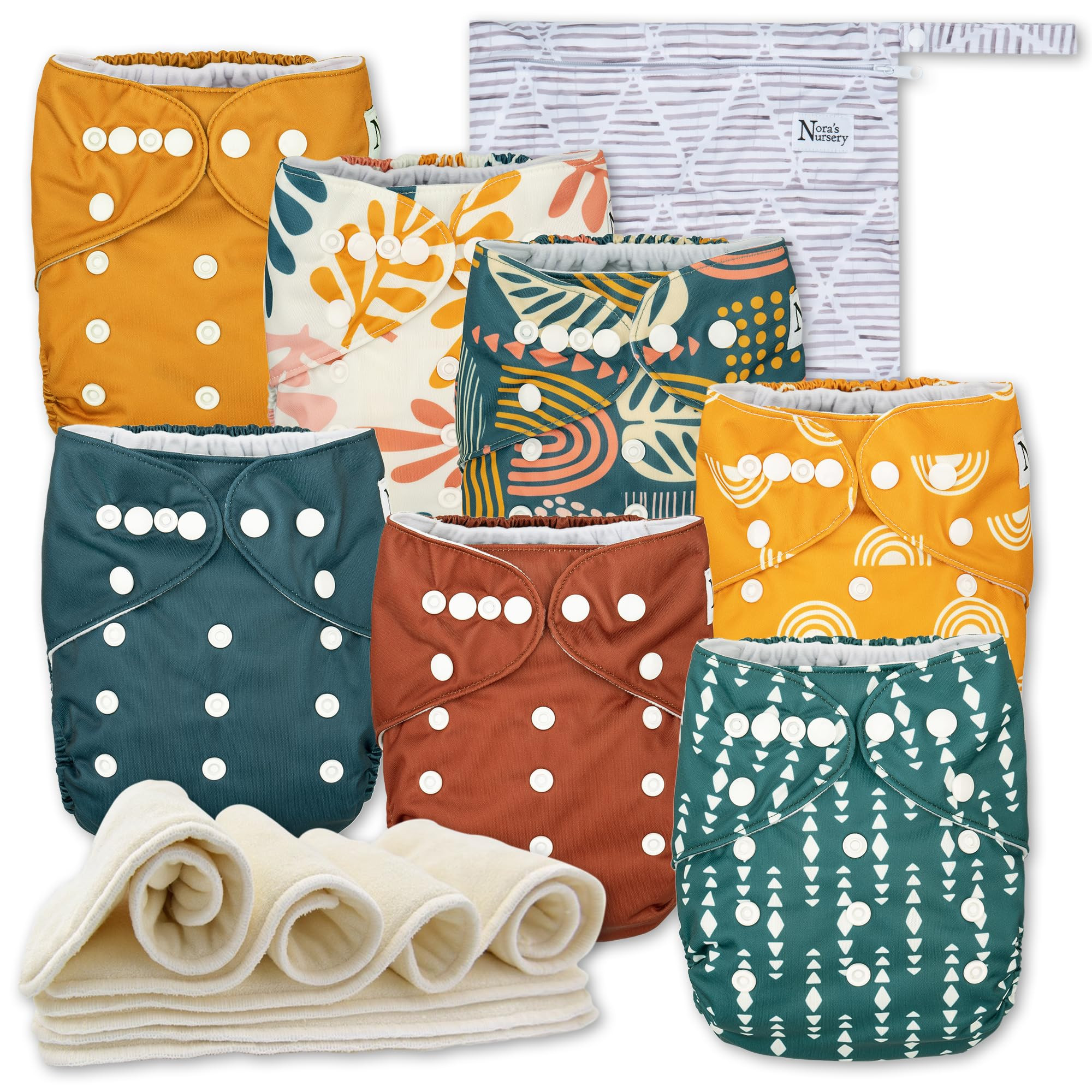 Nora's Nursery Cloth Diapers 7 Pack with 7 Inserts & 1 Wet Bag - Waterproof Cover, Washable, Reus... | Amazon (US)