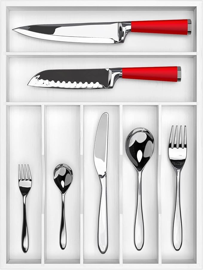 Luxury Bamboo Kitchen Drawer Organizer - Silverware Organizer/Utensil Holder and Cutlery Tray wit... | Amazon (US)