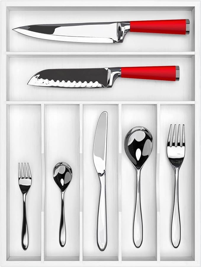 Luxury Bamboo Kitchen Drawer Organizer - Silverware Organizer/Utensil Holder and Cutlery Tray wit... | Amazon (US)