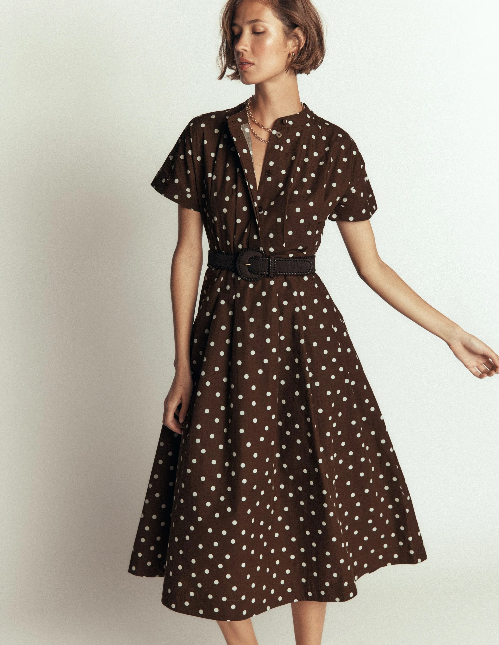 Grown On Sleeve Midi Dress-Raw Umber, Painted Dot Spaced | Boden UK